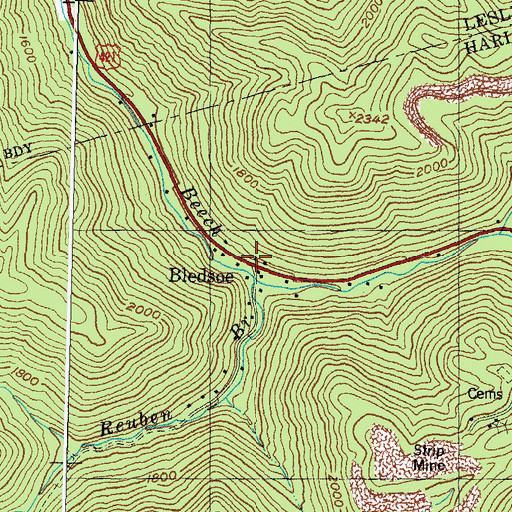 Topographic Map of Bledsoe Post Office (historical), KY