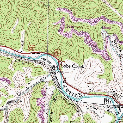 Topographic Map of Bobs Creek Post Office (historical), KY