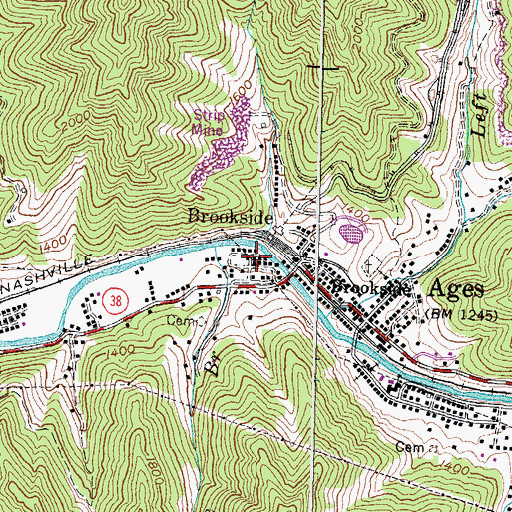 Topographic Map of Brookside Post Office (historical), KY