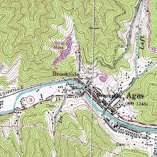 Topographic Map of Brookside Railroad Station (historical), KY