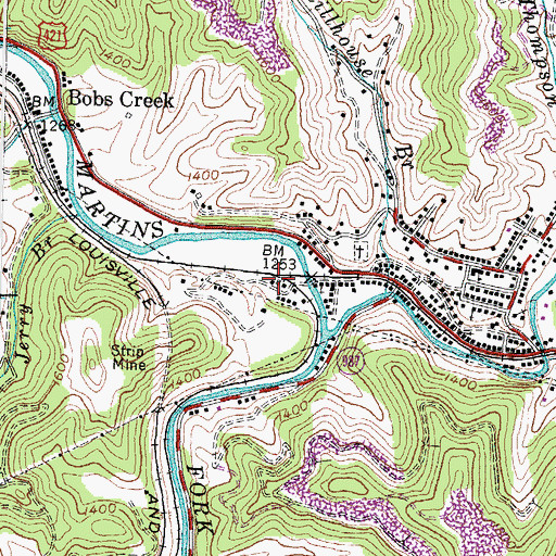 Topographic Map of Cawood Railroad Station (historical), KY
