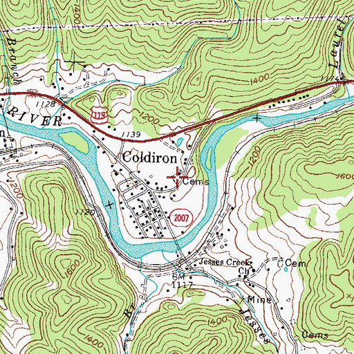 Topographic Map of Coldiron Cemetery, KY