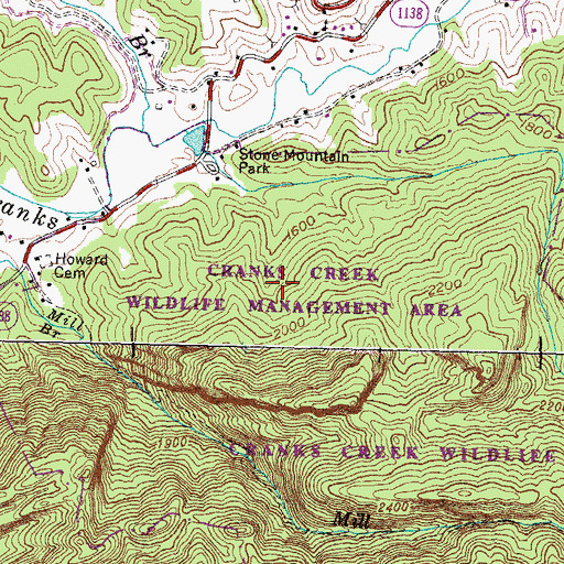 Topographic Map of Cranks Creek Wildlife Management Area, KY