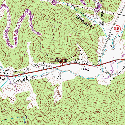 Topographic Map of Cranks Post Office (historical), KY