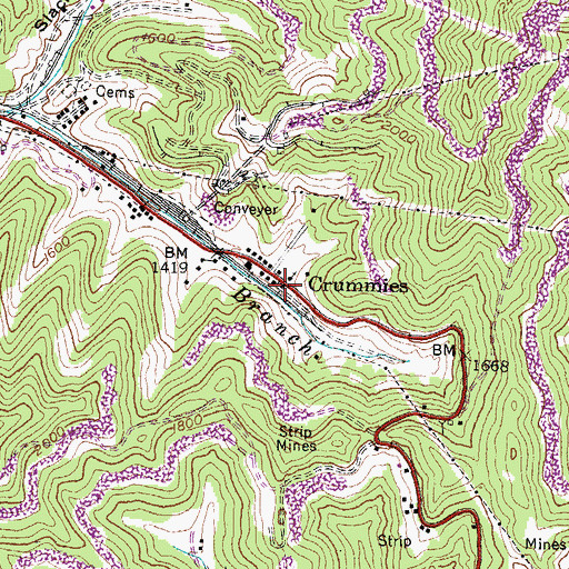 Topographic Map of Crummies Railroad Station (historical), KY