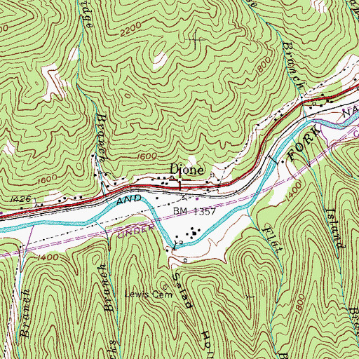 Topographic Map of Dione Railroad Station (historical), KY