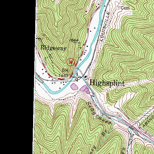 Topographic Map of Highsplint Railroad Station (historical), KY