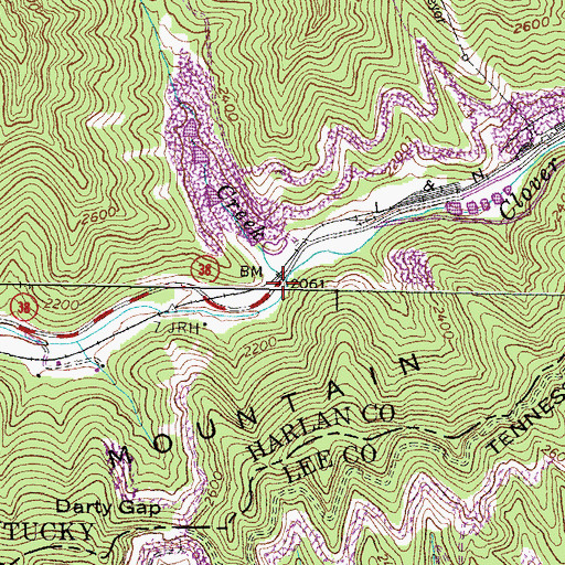 Topographic Map of Cloverfork Post Office (historical), KY