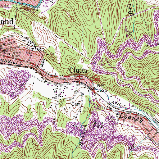 Topographic Map of Clutts Railroad Station (historical), KY