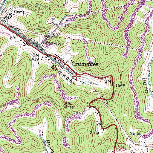 Topographic Map of Kenvir Railroad Station Number Five (historical), KY
