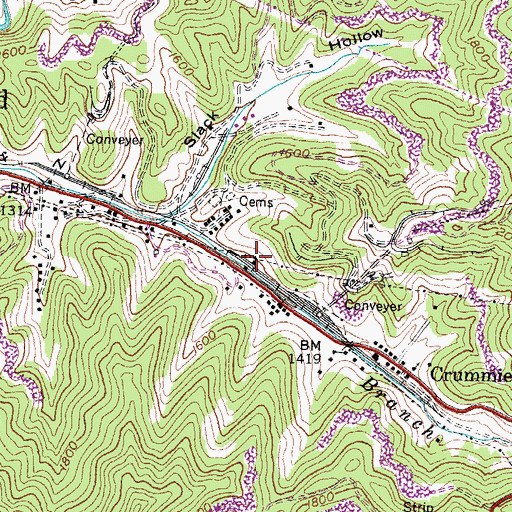 Topographic Map of Kenvir Railroad Station Number Four (historical), KY