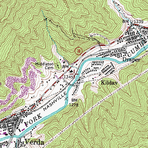 Topographic Map of Kildav Post Office (historical), KY