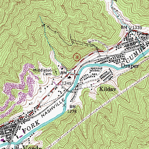 Topographic Map of Kildav Railroad Station (historical), KY