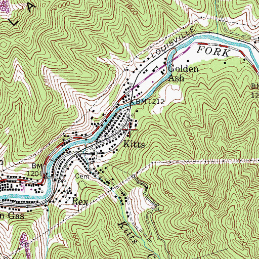 Topographic Map of Kitts Railroad Station (historical), KY