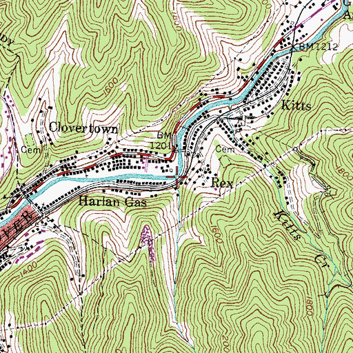 Topographic Map of Lick Branch, KY