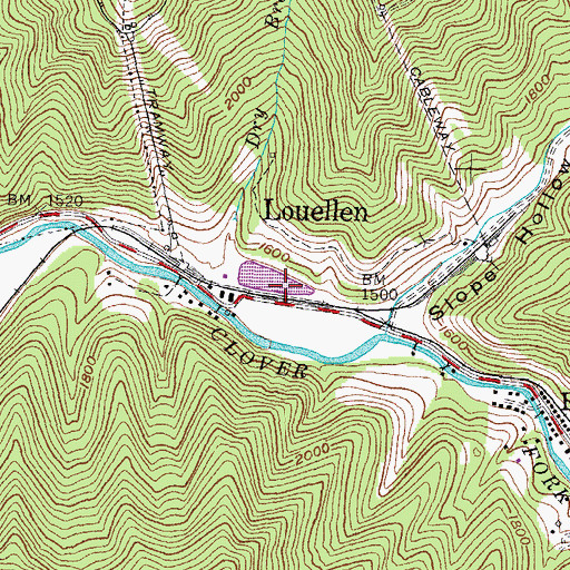 Topographic Map of Louellen Post Office (historical), KY