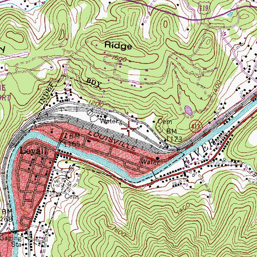 Topographic Map of Loyall Railroad Station (historical), KY