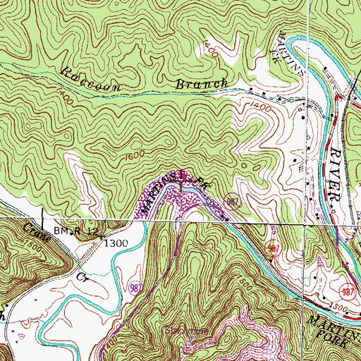 Topographic Map of Martins Fork Dam, KY