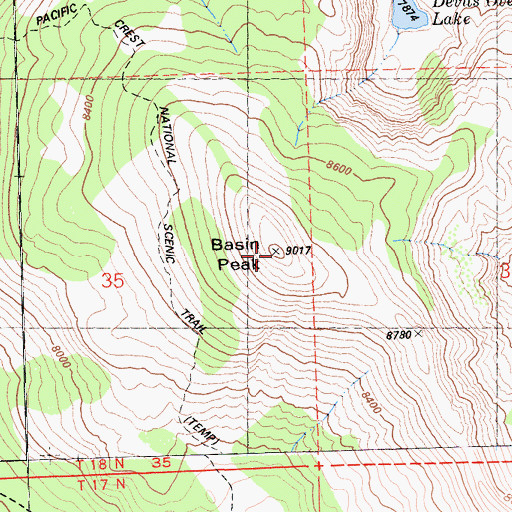 Topographic Map of Basin Peak, CA