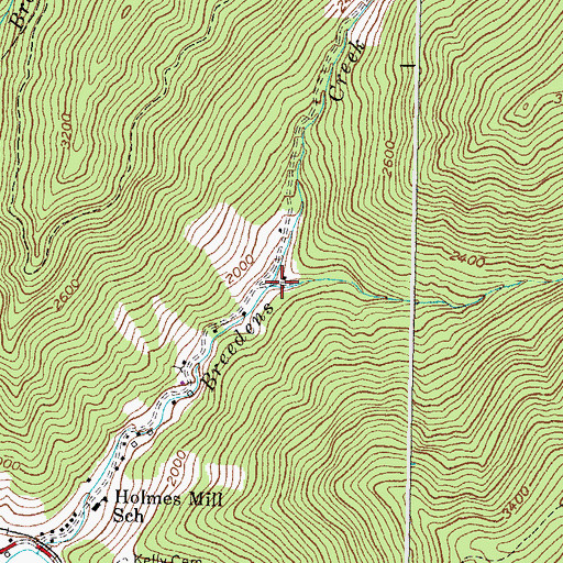 Topographic Map of Right Fork Breedens Creek, KY