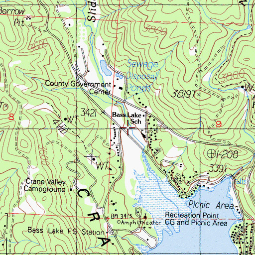 Topographic Map of Bass Lake Elementary School, CA