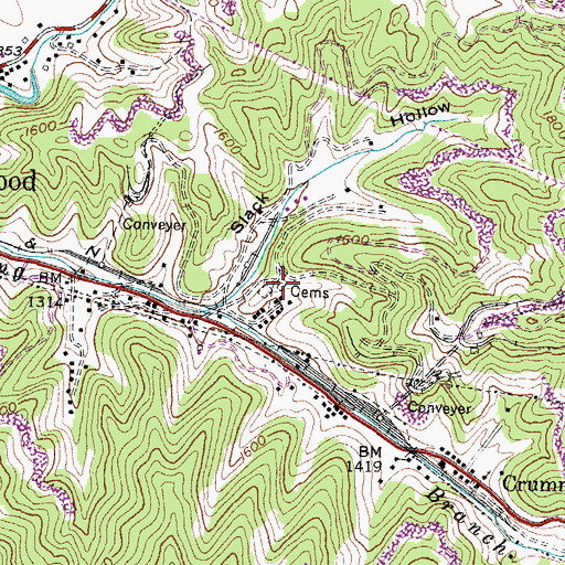 Topographic Map of Slack Cemetery, KY