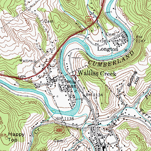 Topographic Map of Wallins Railroad Station (historical), KY