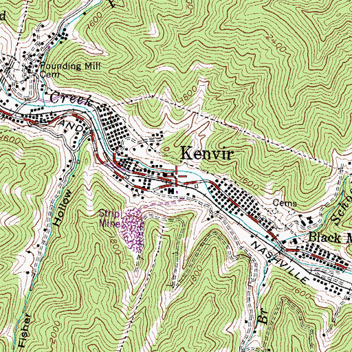 Topographic Map of Yocum Creek Railroad Station (historical), KY