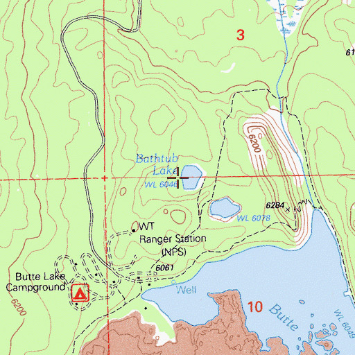 Topographic Map of Bathtub Lake, CA