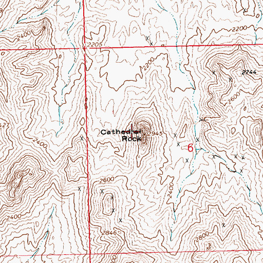 Topographic Map of Cathedral Rock, AZ