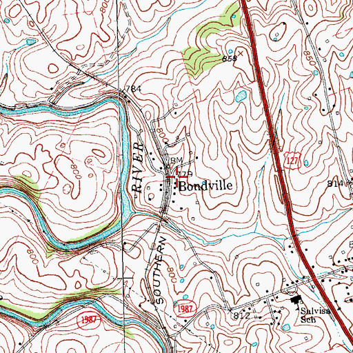 Topographic Map of Bondville Post Office (historical), KY