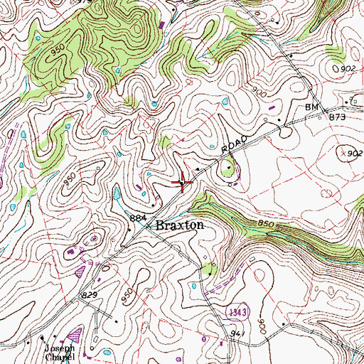 Topographic Map of Braxton Baptist Church (historical), KY