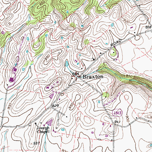 Topographic Map of Braxton Post Office (historical), KY