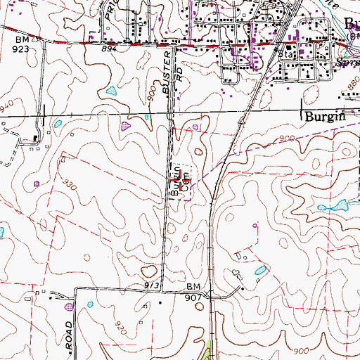 Topographic Map of Burgin Memorial Gardens, KY