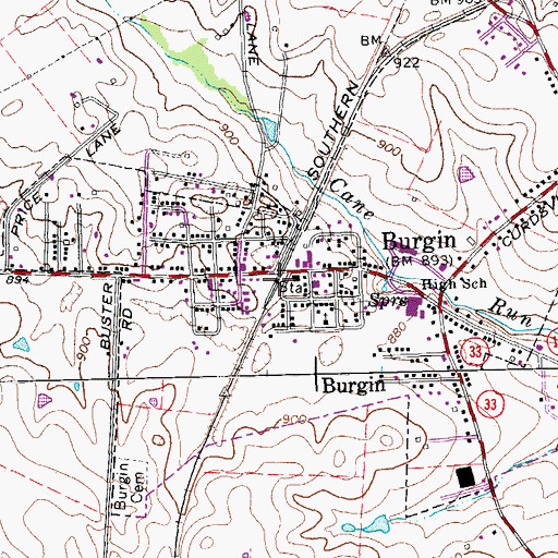 Topographic Map of Burgin Railroad Station (historical), KY