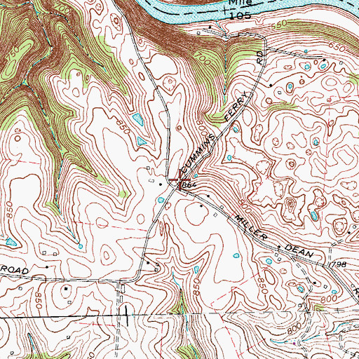 Topographic Map of Cummins Ferry (historical), KY