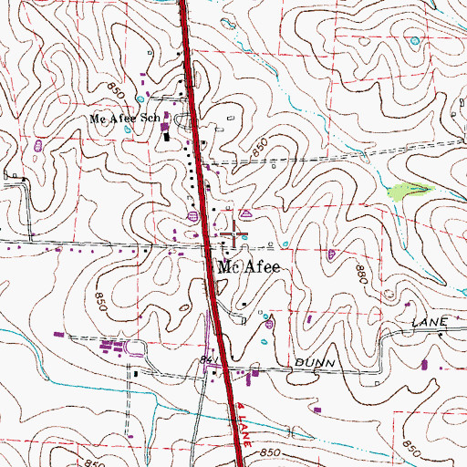 Topographic Map of McAfee Post Office (historical), KY