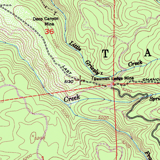 Topographic Map of Beaman Ledge Mine, CA