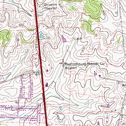Topographic Map of Harrodsburg-Mercer County Airport (historical), KY