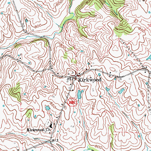 Topographic Map of Kirkwood Post Office (historical), KY
