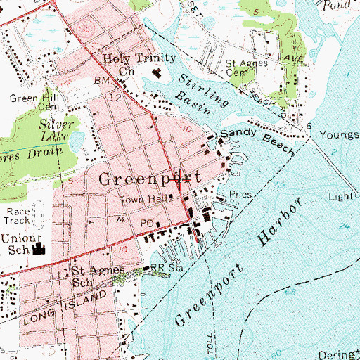 Topographic Map of Greenport Village Historic District, NY
