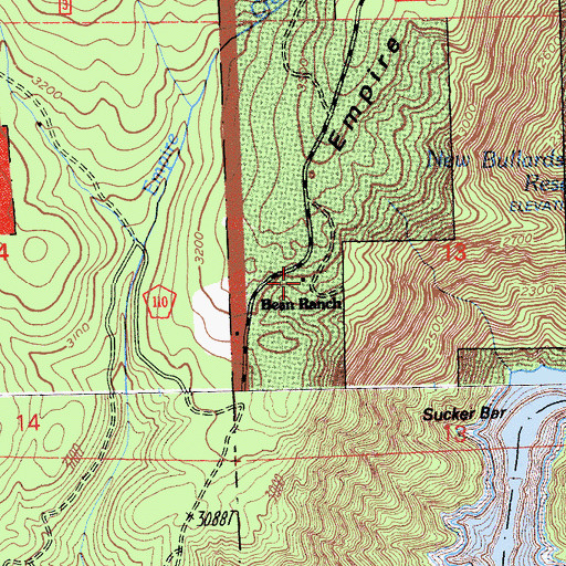 Topographic Map of Bean Ranch, CA