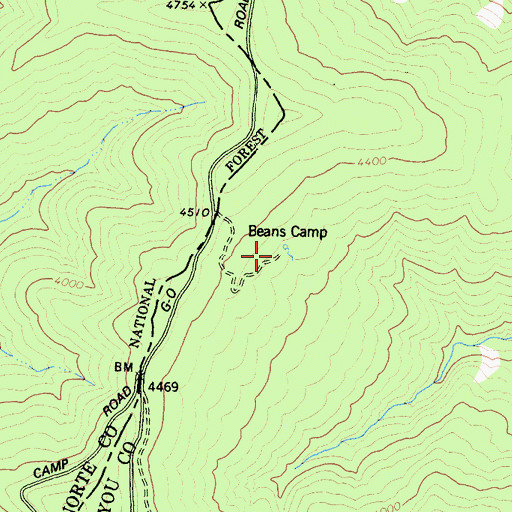Topographic Map of Beans Camp, CA