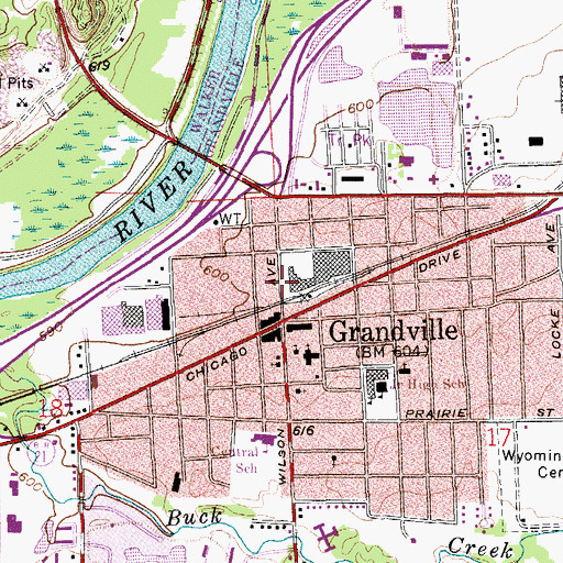 Topographic Map of Grandville Post Office, MI