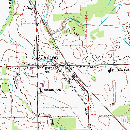 Topographic Map of Dutton Station (historical), MI