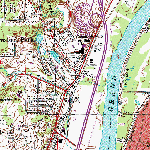 Topographic Map of Comstock Public Library, MI