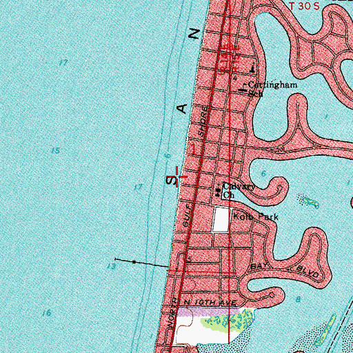 Topographic Map of Indian Rocks Beach Access Park, FL