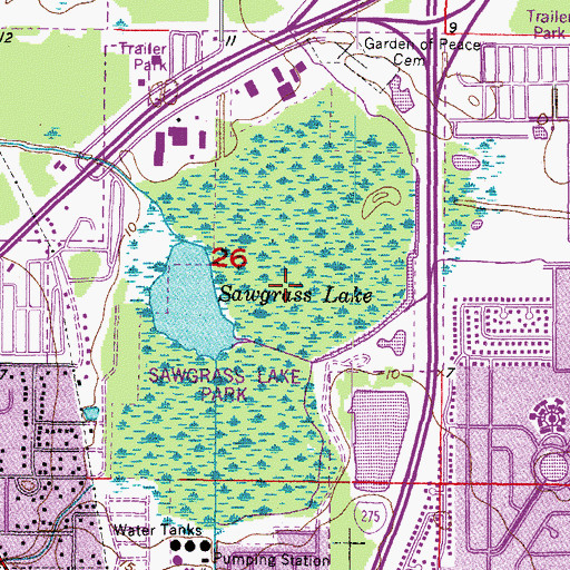 Topographic Map of Sawgrass Lake Park, FL