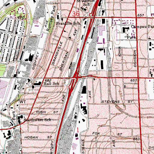 Topographic Map of Interchange 83A, MI