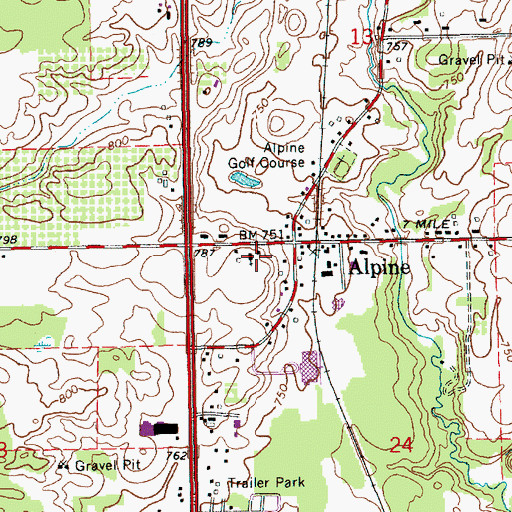 Topographic Map of Alpine Baptist Church, MI